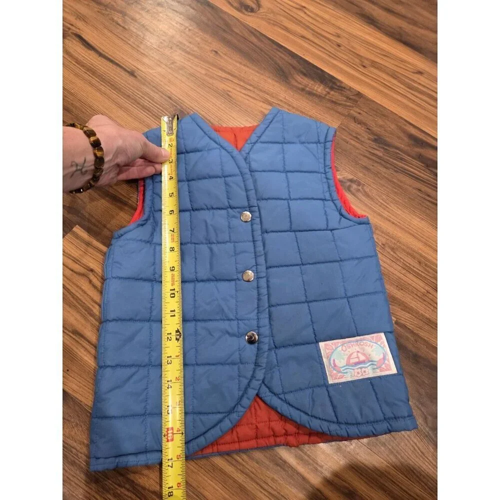 Vintage Oshkosh B'gosh Puffer Vest Kids Reversible Size S 7/8 Outdoor Blue Red
